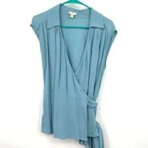 J Jill Light Blue Wrap Blouse Women’s size MP